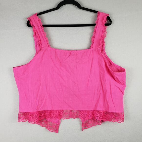 Shein‎ Curve Size 4XL Tie Front Babydoll Crop Top Hot Pink Lace Trim Festival - Picture 10 of 10